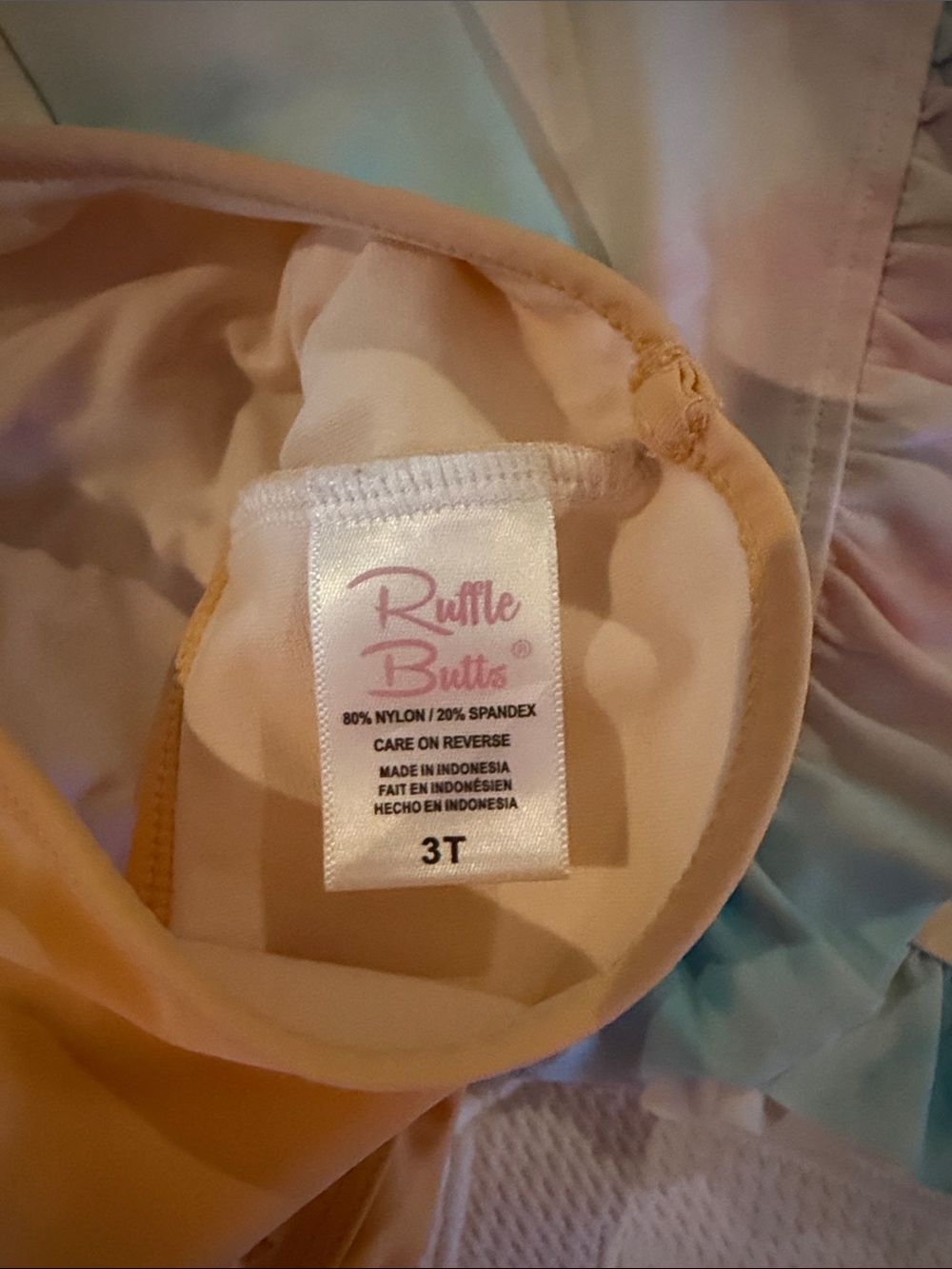 Ruffle Butts Pastel Tie-Dye Ruffle Rash Guard & Peach Bikini Bottoms - Picture 4 of 8
